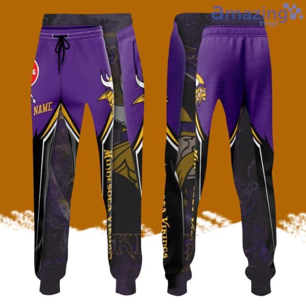 Personalized Minnesota Vikings All Over Print 3D Casual Unisex All Over Print 3D Long Pants Black Purple Product Photo 1