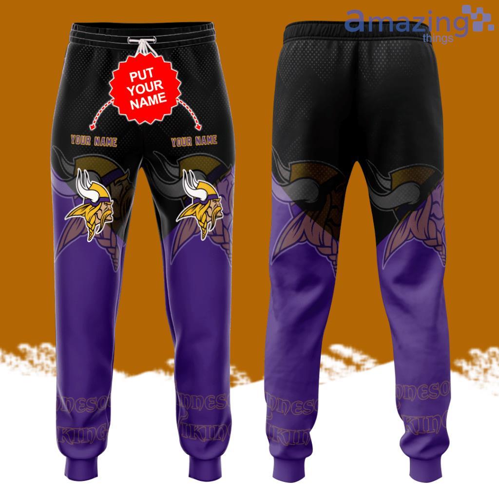 Personalized Minnesota Vikings All Over Print 3D Casual Unisex All Over Print 3D Long Pants Purple Black image Personalized Minnesota Vikings All Over Print 3D Casual Unisex All Over Print 3D Long Pants Purple Black Product Photo 1