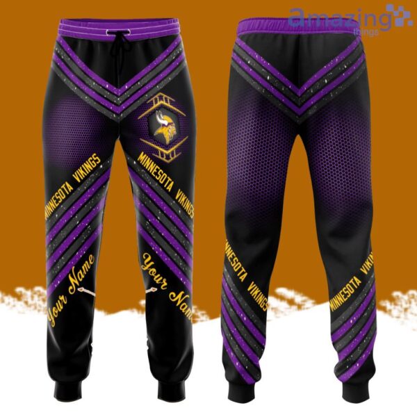 Personalized Minnesota Vikings All Over Print 3D Glittering Stripes Casual Unisex All Over Print 3D Long Pants Black Purple Product Photo 1