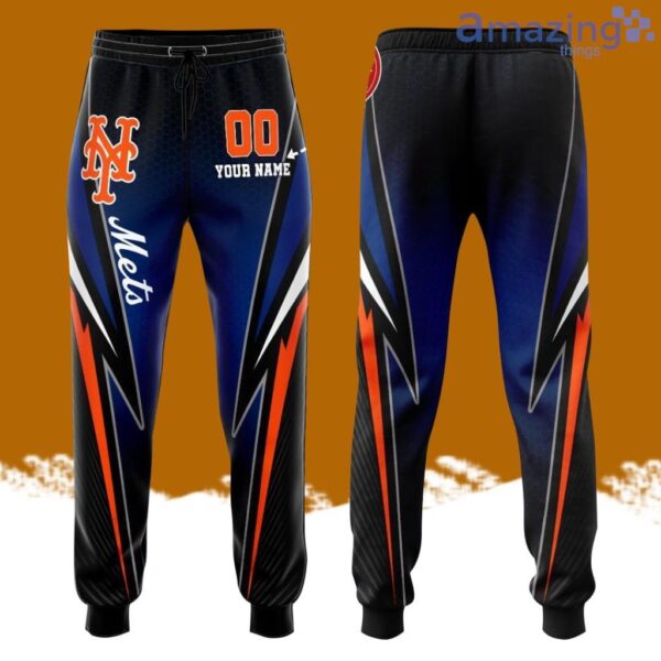 Personalized New York Mets Lightning Bolt All Over Print 3D Casual Unisex All Over Print 3D Long Pants Black Navy Product Photo 1