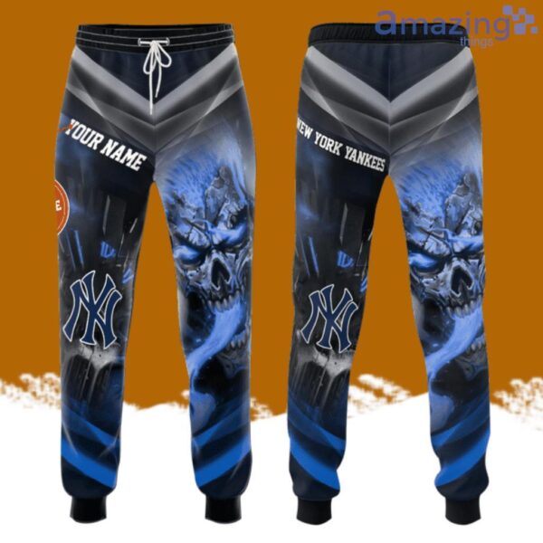 Personalized New York Yankees Smoky Blue Skull All Over Print 3D Casual Unisex All Over Print 3D Long Pants Product Photo 1