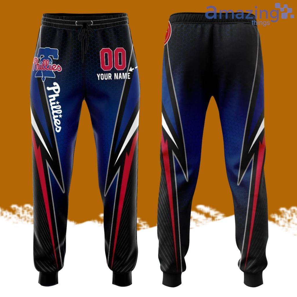 Personalized Philadelphia Phillies Thunder Bolt Unisex All Over Print 3D Long Pants Black Blue image Personalized Philadelphia Phillies Thunder Bolt Unisex All Over Print 3D Long Pants Black Blue Product Photo 1