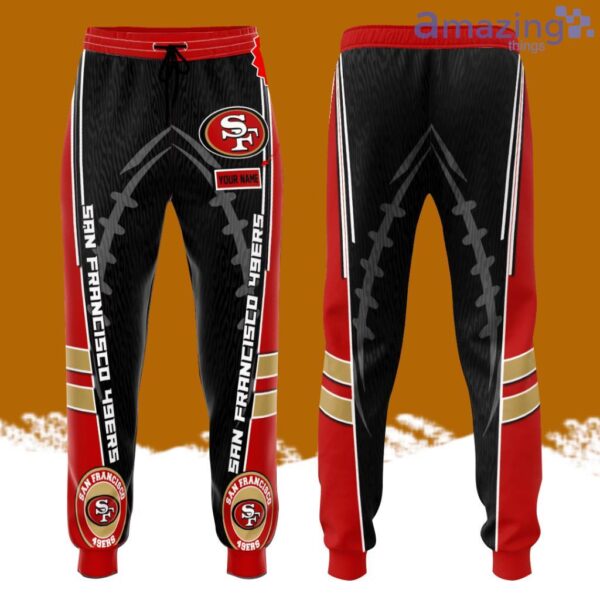 Personalized San Francisco 49ers Rugby Ball All Over Print 3D Casual Unisex All Over Print 3D Long Pants Black Red Product Photo 1