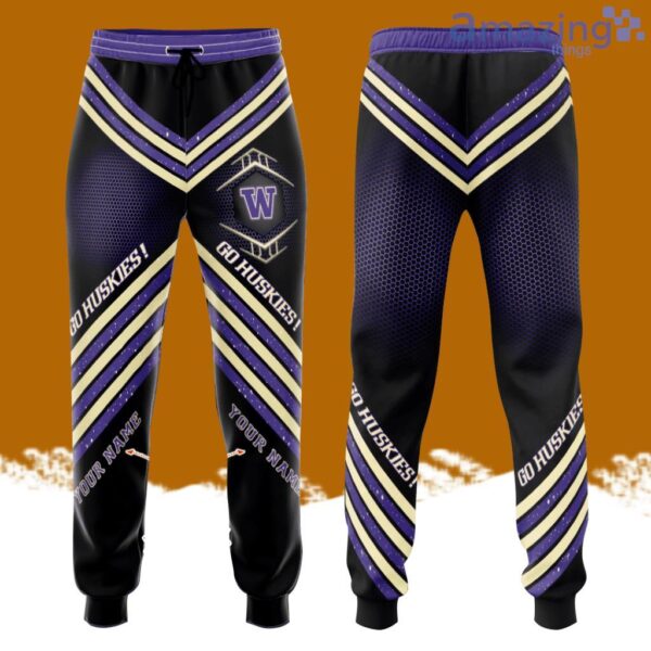 Personalized Washington Huskies All Over Print 3D Glittering Stripes Casual Unisex All Over Print 3D Long Pants Black Purple Product Photo 1