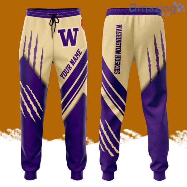 Personalized Washington Huskies Claws All Over Print 3D Casual Unisex All Over Print 3D Long Pants Purple Yellow Product Photo 1