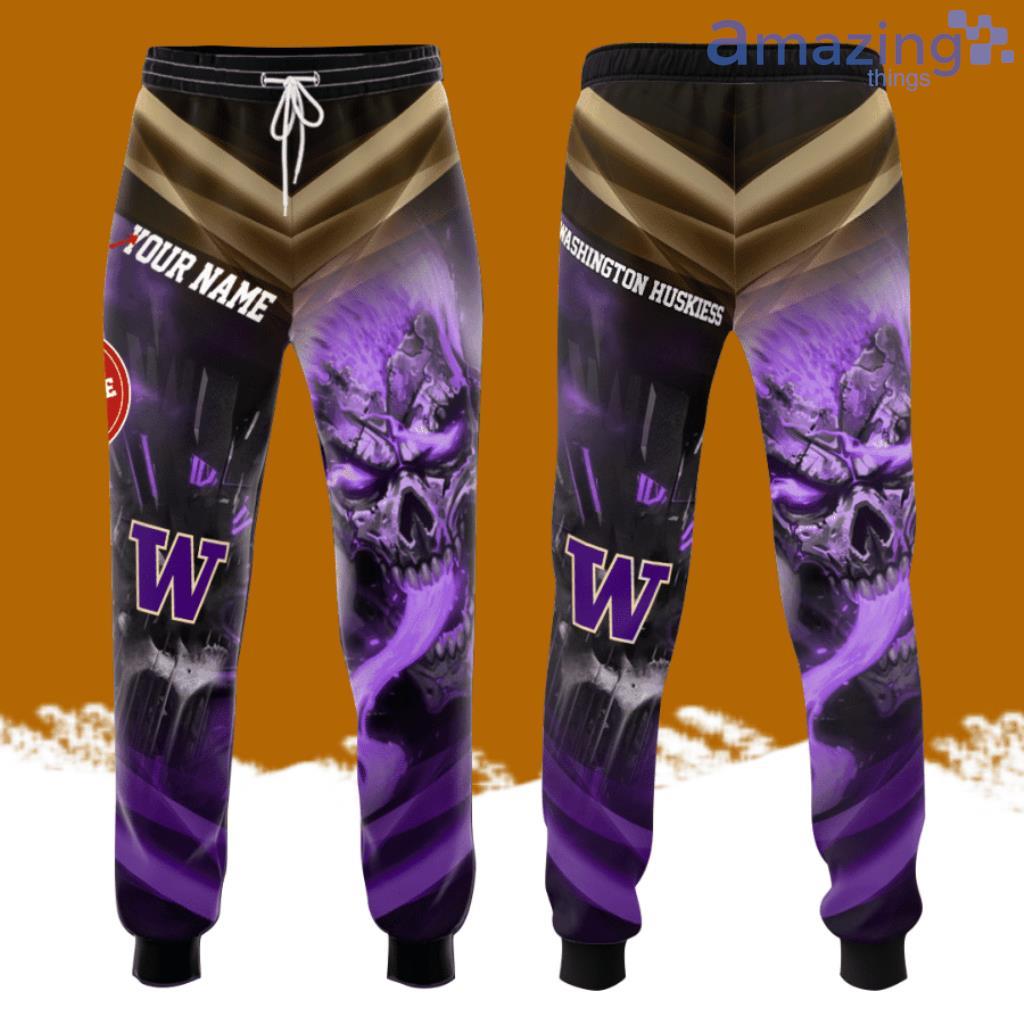 Personalized Washington Huskies Smoky Purple Skull All Over Print 3D Casual Unisex All Over Print 3D Long Pants image Personalized Washington Huskies Smoky Purple Skull All Over Print 3D Casual Unisex All Over Print 3D Long Pants Product Photo 1