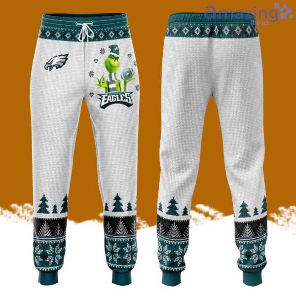 Philadelphia Eagles Football Grinch All Over Print 3D Long Pants White Product Photo 1