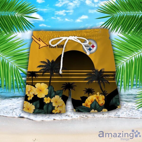Pittsburgh Steelers NFL Team Hawaiian Shirt And Shorts Floral Beach Pattern Custom Name Product Photo 2