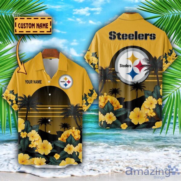 Pittsburgh Steelers NFL Team Hawaiian Shirt And Shorts Floral Beach Pattern Custom Name Product Photo 1