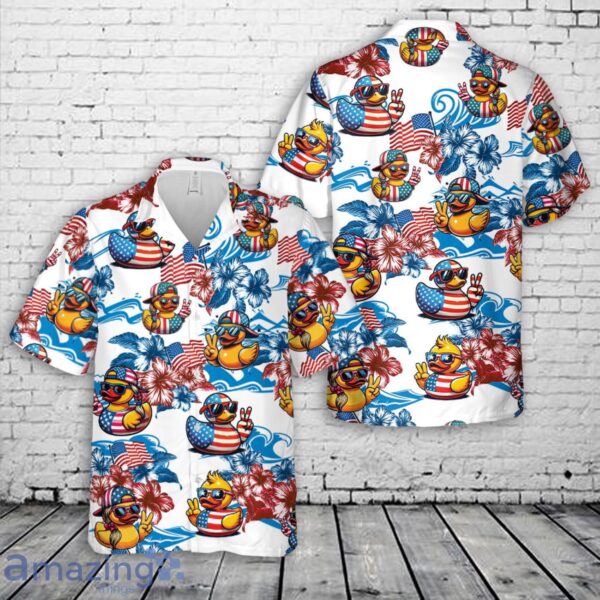 Rubber Duck Wave American Flag Hawaiian Shirt Product Photo 1