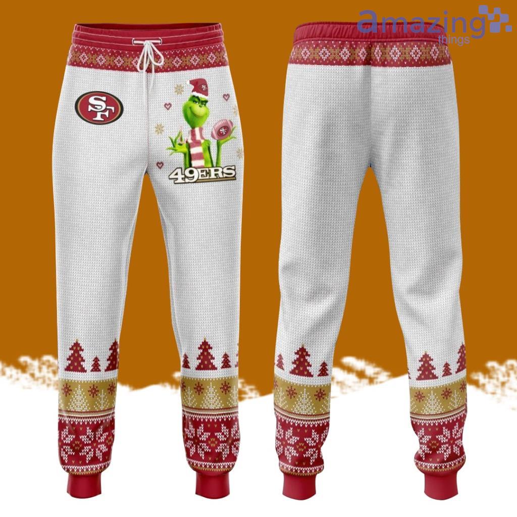 San Francisco 49ers Grinch Christmas Pattern All Over Print 3D Casual Unisex All Over Print 3D Long Pants White image San Francisco 49ers Grinch Christmas Pattern All Over Print 3D Casual Unisex All Over Print 3D Long Pants White Product Photo 1