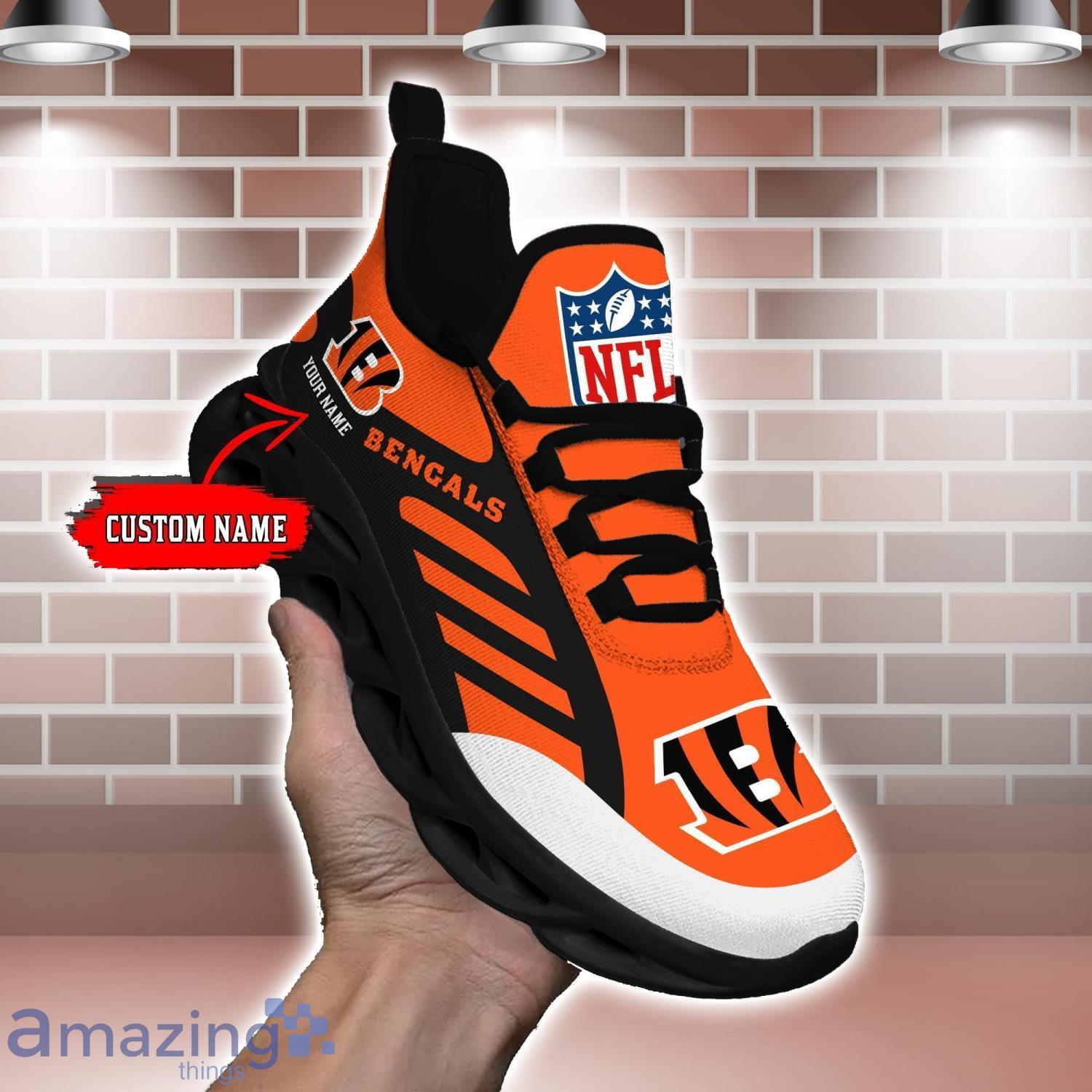 Striped Custom Name Sneakers Cincinnati Bengals NFL Max Soul Shoes For Men And Women image Striped Custom Name Sneakers Cincinnati Bengals NFL Max Soul Shoes For Men And Women Product Photo 1