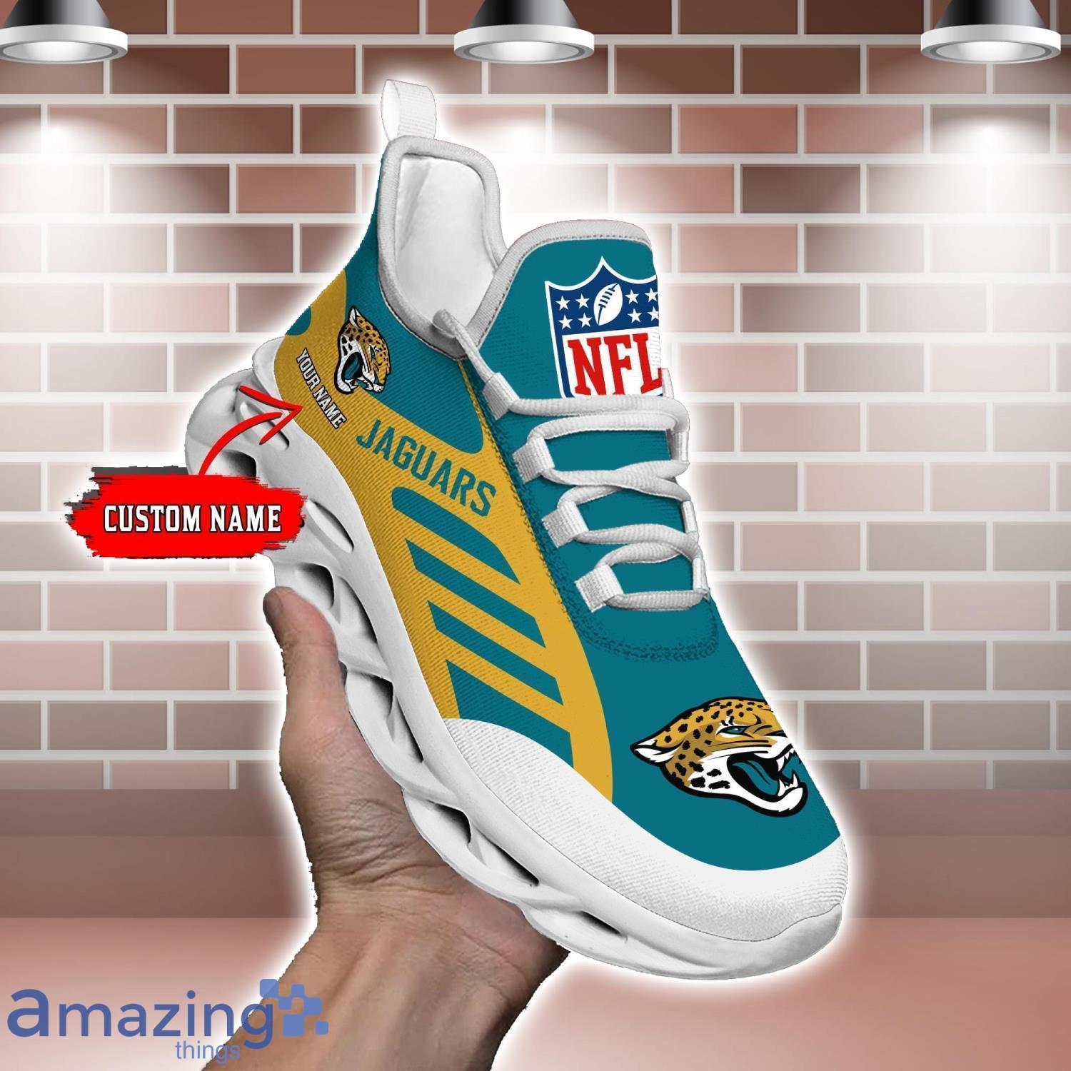 Striped Custom Name Sneakers Jacksonville Jaguars NFL Max Soul Shoes For Men And Women image Striped Custom Name Sneakers Jacksonville Jaguars NFL Max Soul Shoes For Men And Women Product Photo 2
