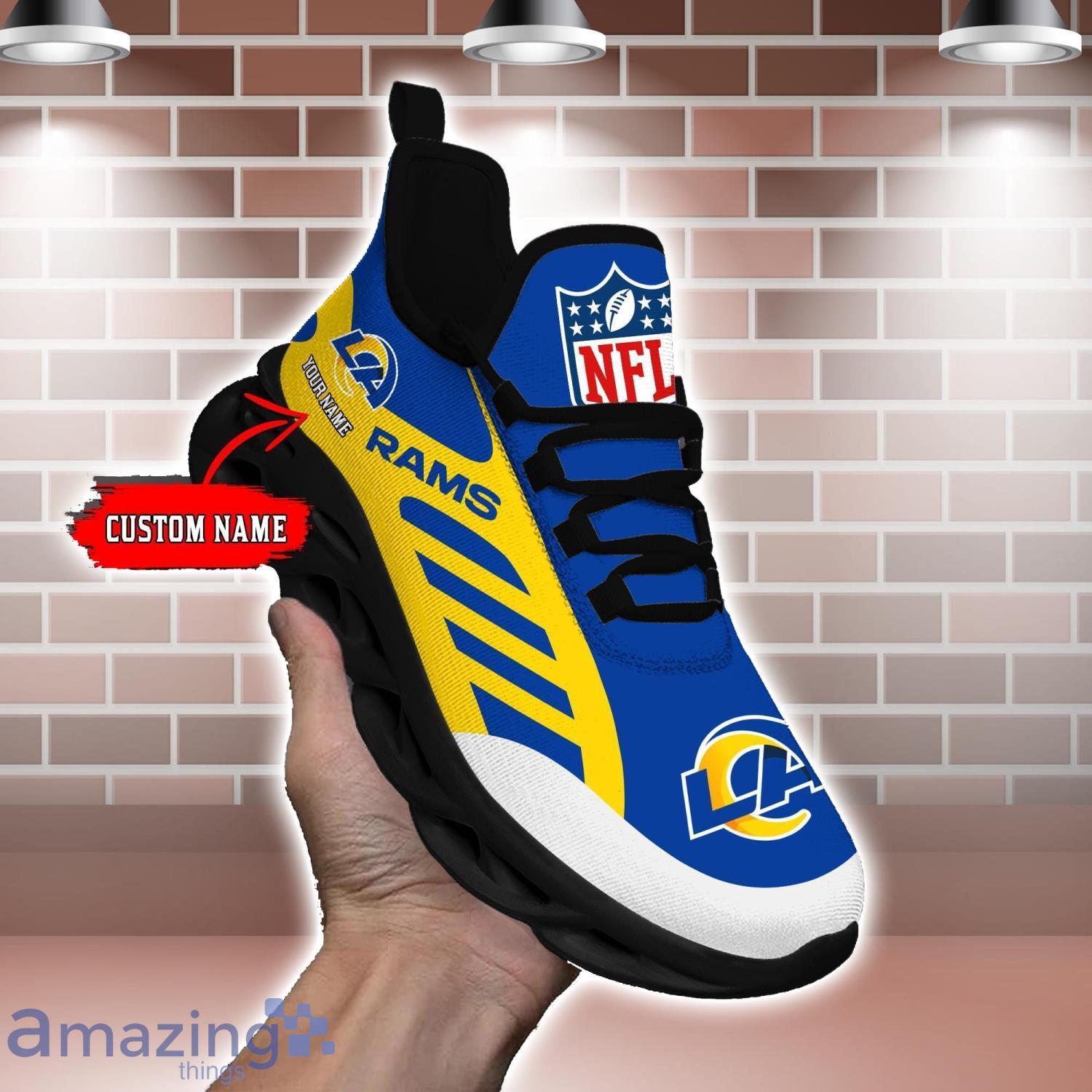 Striped Custom Name Sneakers Los Angeles Rams NFL Max Soul Shoes For Men And Women image Striped Custom Name Sneakers Los Angeles Rams NFL Max Soul Shoes For Men And Women Product Photo 1