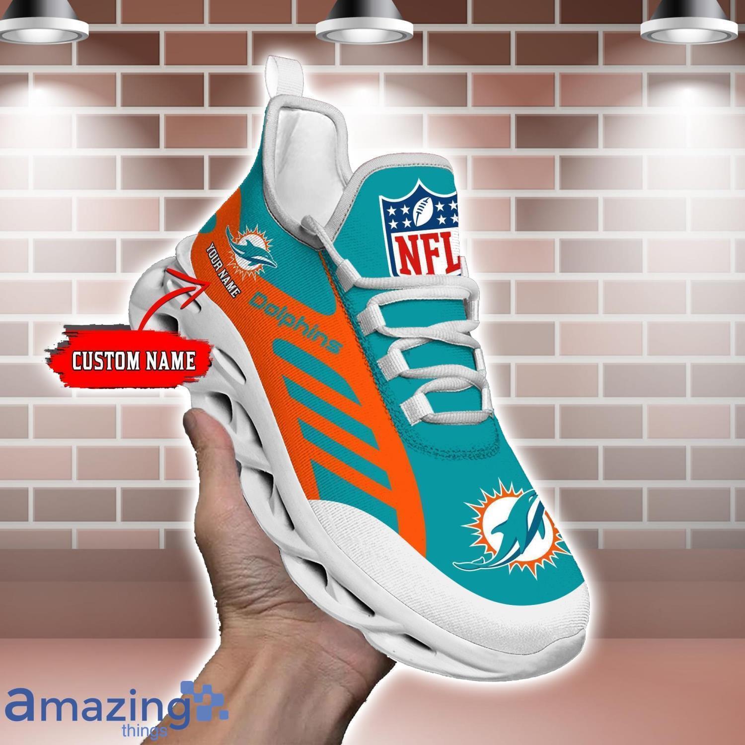 Striped Custom Name Sneakers Miami Dolphins NFL Max Soul Shoes For Men And Women image Striped Custom Name Sneakers Miami Dolphins NFL Max Soul Shoes For Men And Women Product Photo 2