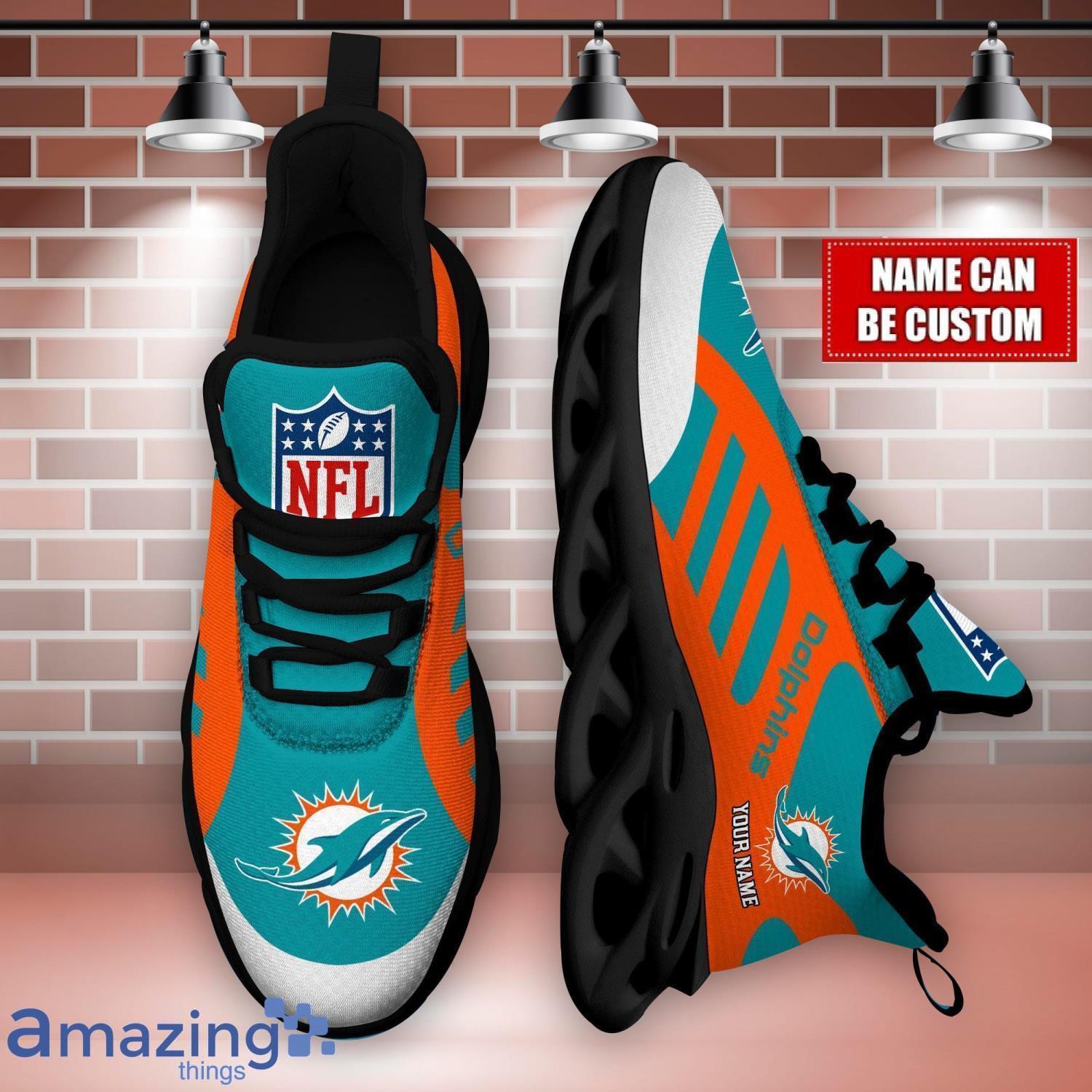 Striped Custom Name Sneakers Miami Dolphins NFL Max Soul Shoes For Men And Women image Striped Custom Name Sneakers Miami Dolphins NFL Max Soul Shoes For Men And Women Product Photo 3