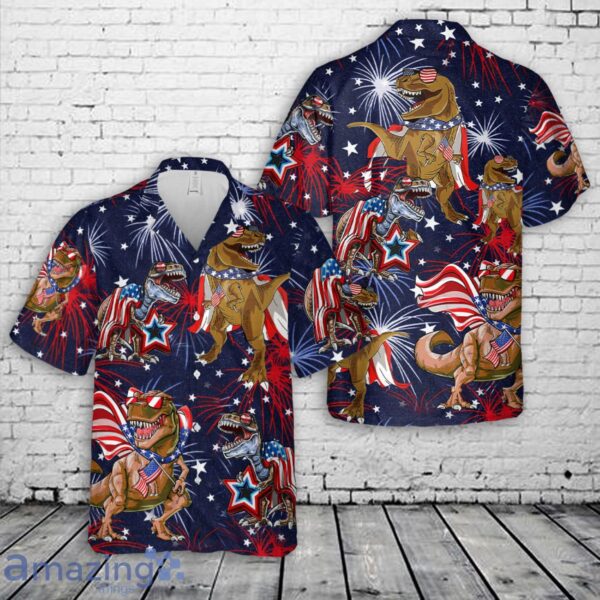T-rex American Patriotic Fireworks, 4th Of July Hawaiian Shirt Product Photo 1