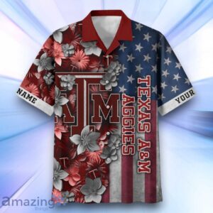 Texas A&ampampM Aggies Hawaiian Shirt Flower 3D USA Flag 4th July Independence Day Custom Name Product Photo 2