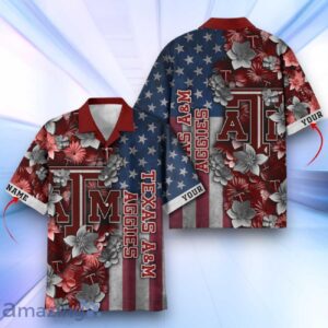 Texas A&ampampM Aggies Hawaiian Shirt Flower 3D USA Flag 4th July Independence Day Custom Name Product Photo 1