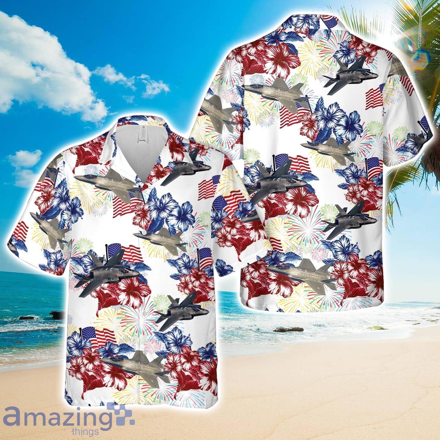 US Air Force Lockheed Martin F 35 Lightning II, 4th Of July Hawaiian Shirt image US Air Force Lockheed Martin F-35 Lightning II, 4th Of July Hawaiian Shirt Product Photo 1