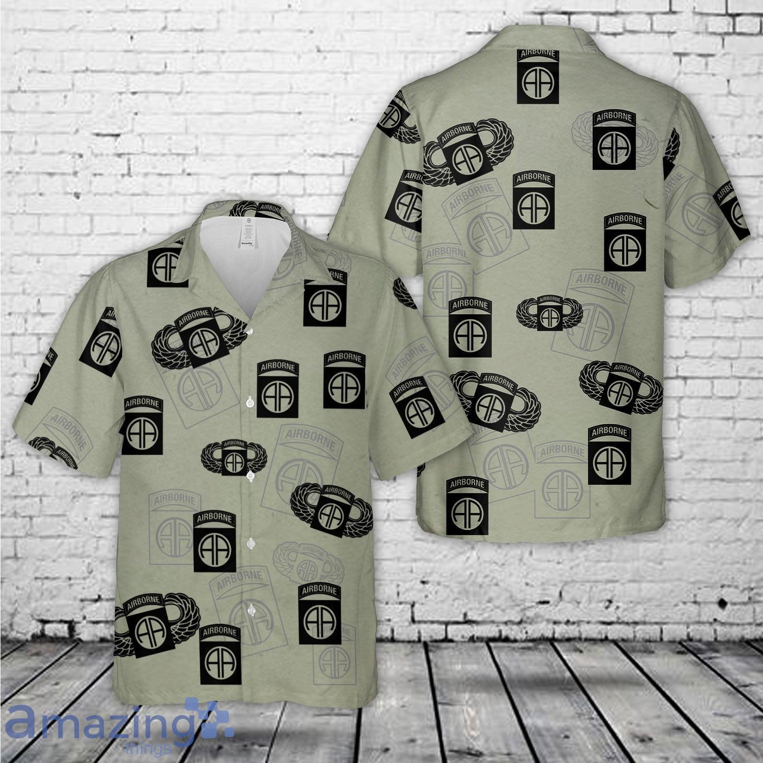 US Army 82nd Airborne Division Silhouette Hawaiian Shirt image US Army 82nd Airborne Division Silhouette Hawaiian Shirt Product Photo 1