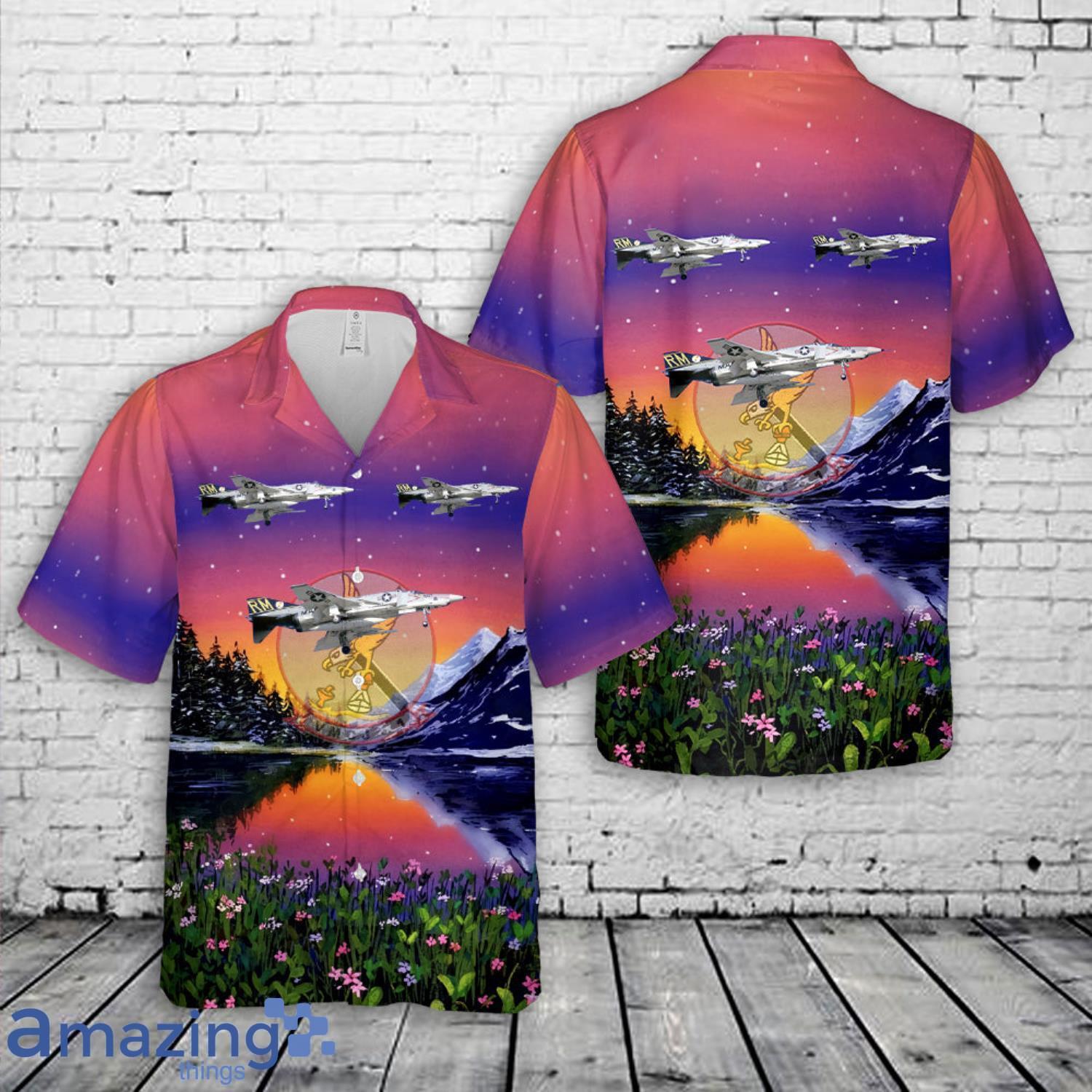 US Marine Corps VMCJ 1 McDonnell RF 4B Phantom 153110 RM 607 (1973) Aloha Hawaiian Shirt image US Marine Corps VMCJ-1 McDonnell RF-4B Phantom 153110-RM-607 (1973) Aloha Hawaiian Shirt Product Photo 1