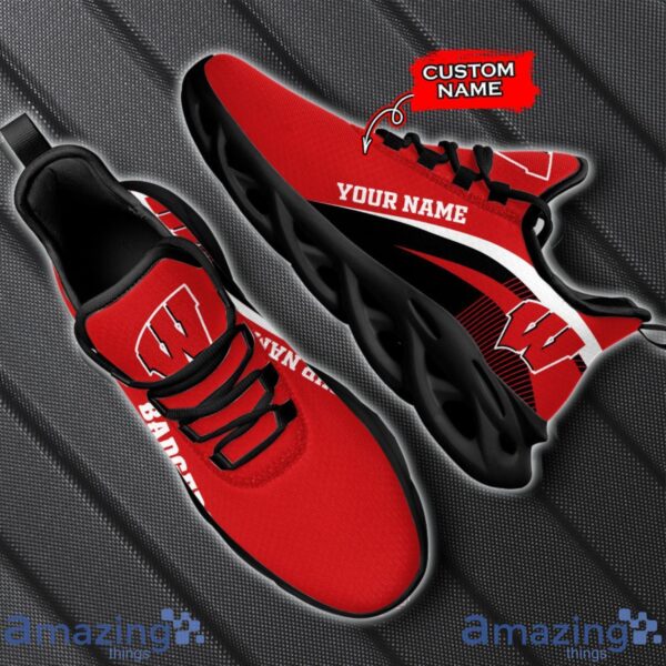 Wisconsin Badgers NCAA Max Soul Shoes NCAA Team Lgo Sneakers Custom Name Gift For Fans Product Photo 2