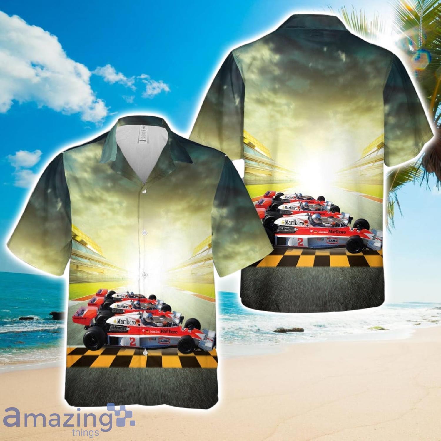 1977 McLaren M23 F1 by Tad Gage Hawaiian Shirt Beach Shirt image 1977 McLaren M23 F1 by Tad Gage Hawaiian Shirt Beach Shirt Product Photo 1
