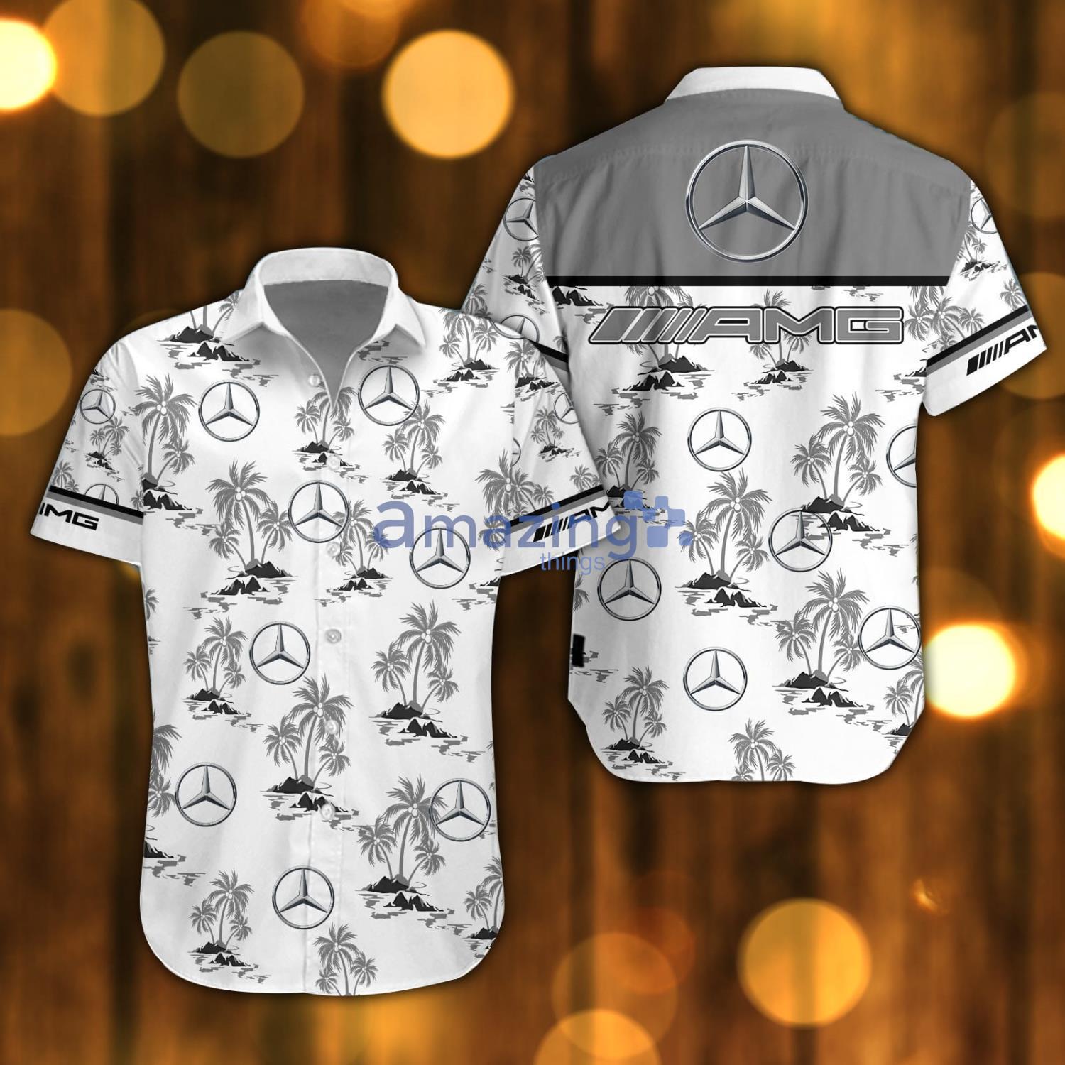 AMG Beach Shirt Logo Printed White Hawaiian Shirt For Men And Women image AMG Beach Shirt Logo Printed White Hawaiian Shirt For Men And Women Product Photo 1