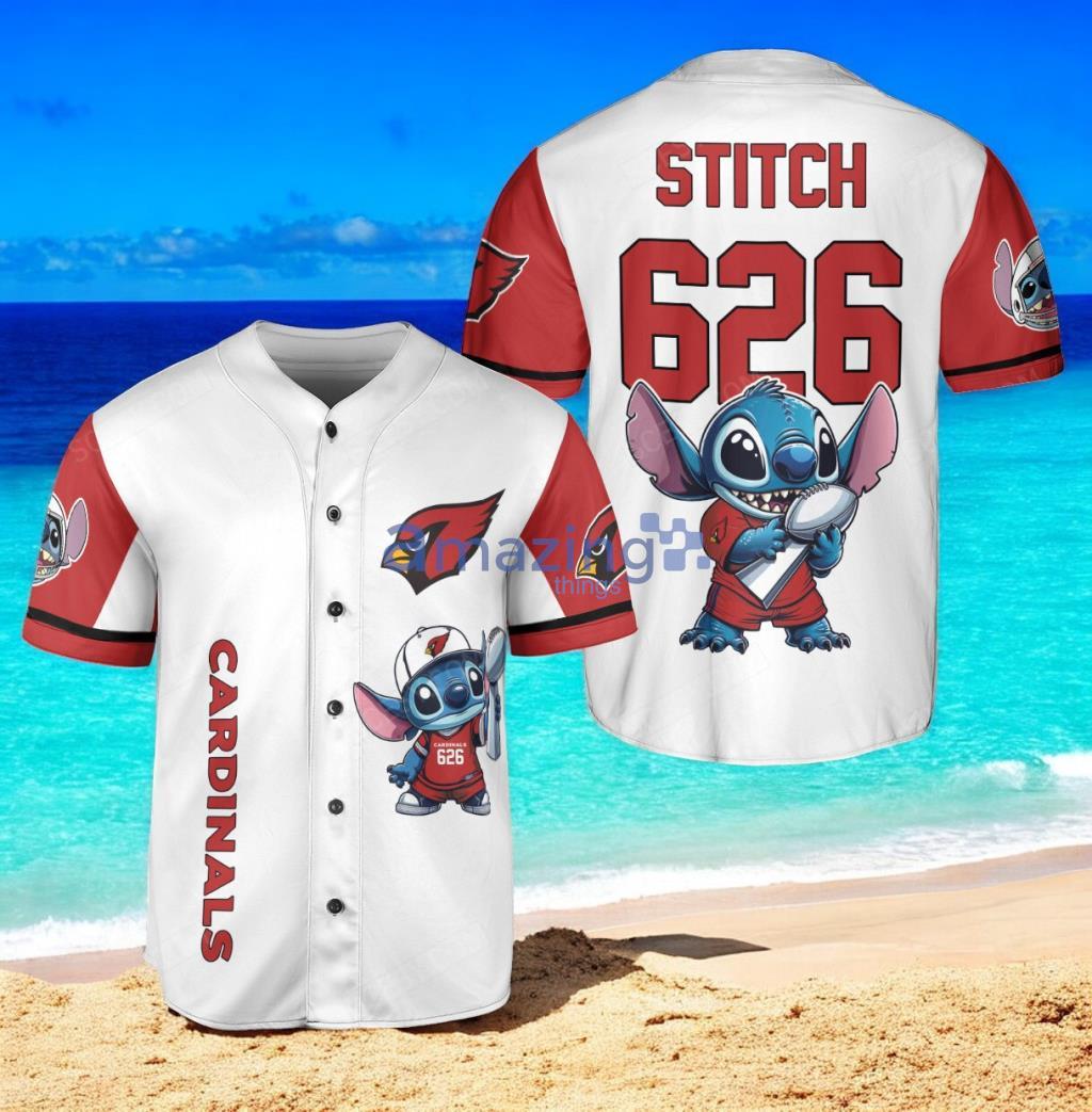 Arizona Cardinals Lilo & Stitch Champions Baseball Jersey Shirt White Vintage style image Arizona Cardinals Lilo & Stitch Champions Baseball Jersey Shirt White Vintage style Product Photo 1