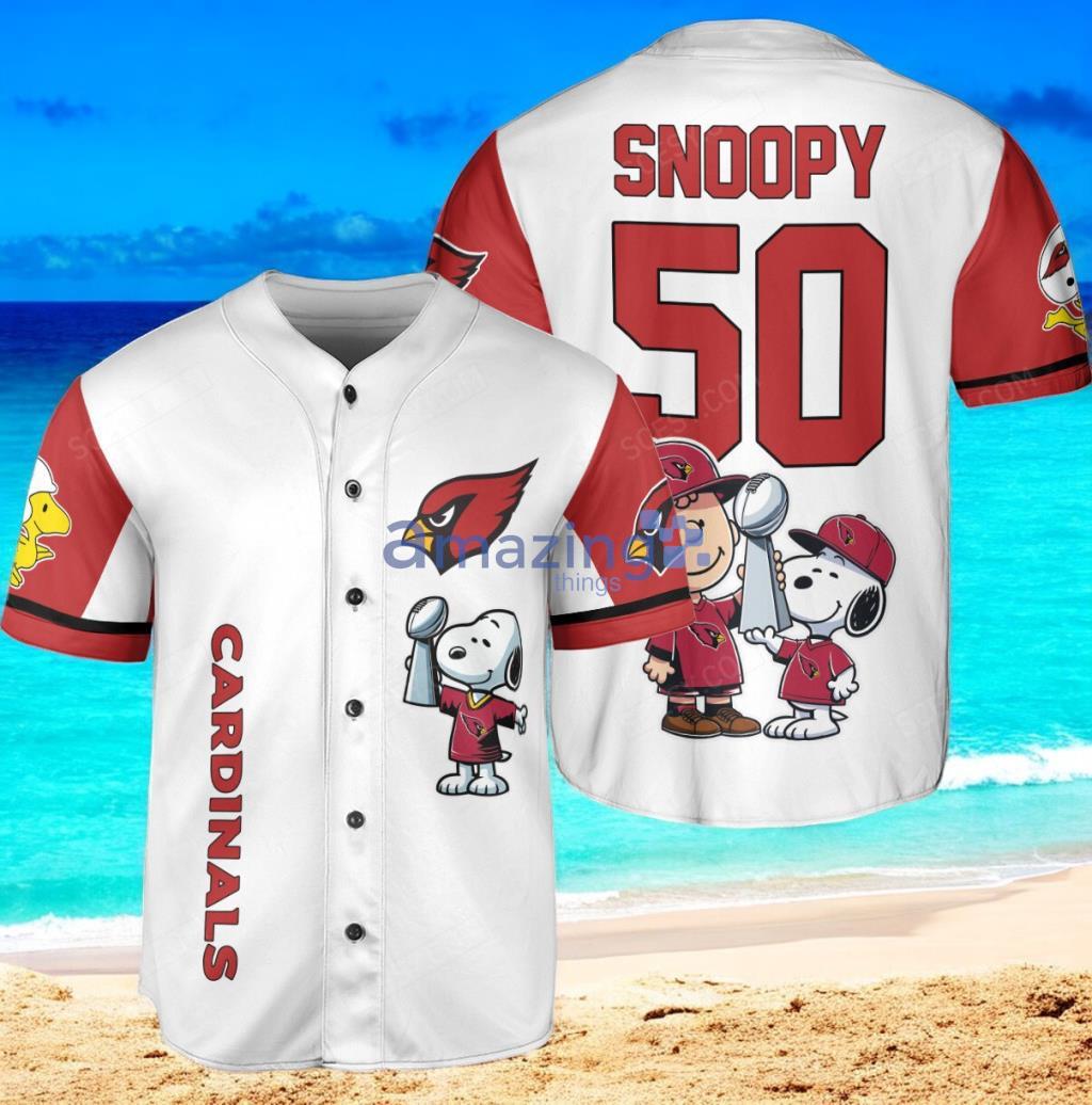 Arizona Cardinals Peanut Snoopy Champion Baseball Jersey Shirt White Vintage style image Arizona Cardinals Peanut Snoopy Champion Baseball Jersey Shirt White Vintage style Product Photo 1
