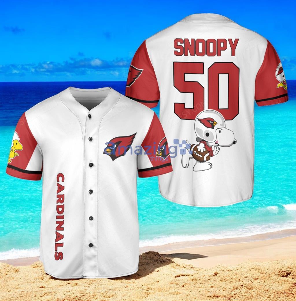 Arizona Cardinals Snoopy Baseball Jersey Shirt White Vintage style image Arizona Cardinals Snoopy Baseball Jersey Shirt White Vintage style Product Photo 1