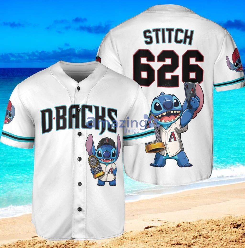 Arizona Diamondbacks Lilo And Stitch Baseball Jersey Shirt White Vintage style image Arizona Diamondbacks Lilo And Stitch Baseball Jersey Shirt White Vintage style Product Photo 1
