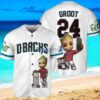 Arizona Diamondbacks x Baby Groot Marvel Guardians Of The Galaxy with Trophy Custom Baseball Jersey Shirt White