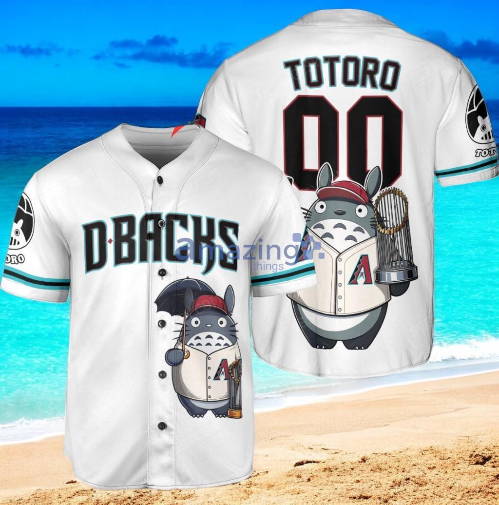 Arizona Diamondbacks x Totoro Studio Ghibli with Trophy Custom Baseball Jersey Shirt White image Arizona Diamondbacks x Totoro Studio Ghibli with Trophy Custom Baseball Jersey Shirt White Product Photo 1