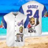 Atlanta Braves x Baby Groot Marvel Guardians Of The Galaxy with Trophy Custom Baseball Jersey Shirt White new trend