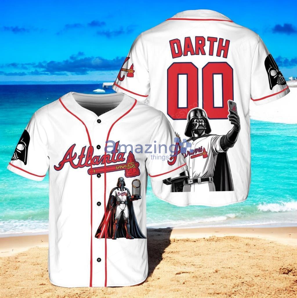 Atlanta Braves x Darth Vader Star Wars with Trophy Custom Baseball Jersey Shirt White image Atlanta Braves x Darth Vader Star Wars with Trophy Custom Baseball Jersey Shirt White Product Photo 1