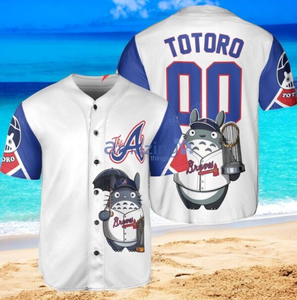 Atlanta Braves x Totoro Studio Ghibli with Trophy Custom Baseball Jersey Shirt White new trend Product Photo 1