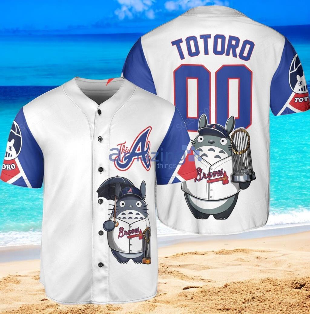 Atlanta Braves x Totoro Studio Ghibli with Trophy Custom Baseball Jersey Shirt White new trend image Atlanta Braves x Totoro Studio Ghibli with Trophy Custom Baseball Jersey Shirt White new trend Product Photo 1
