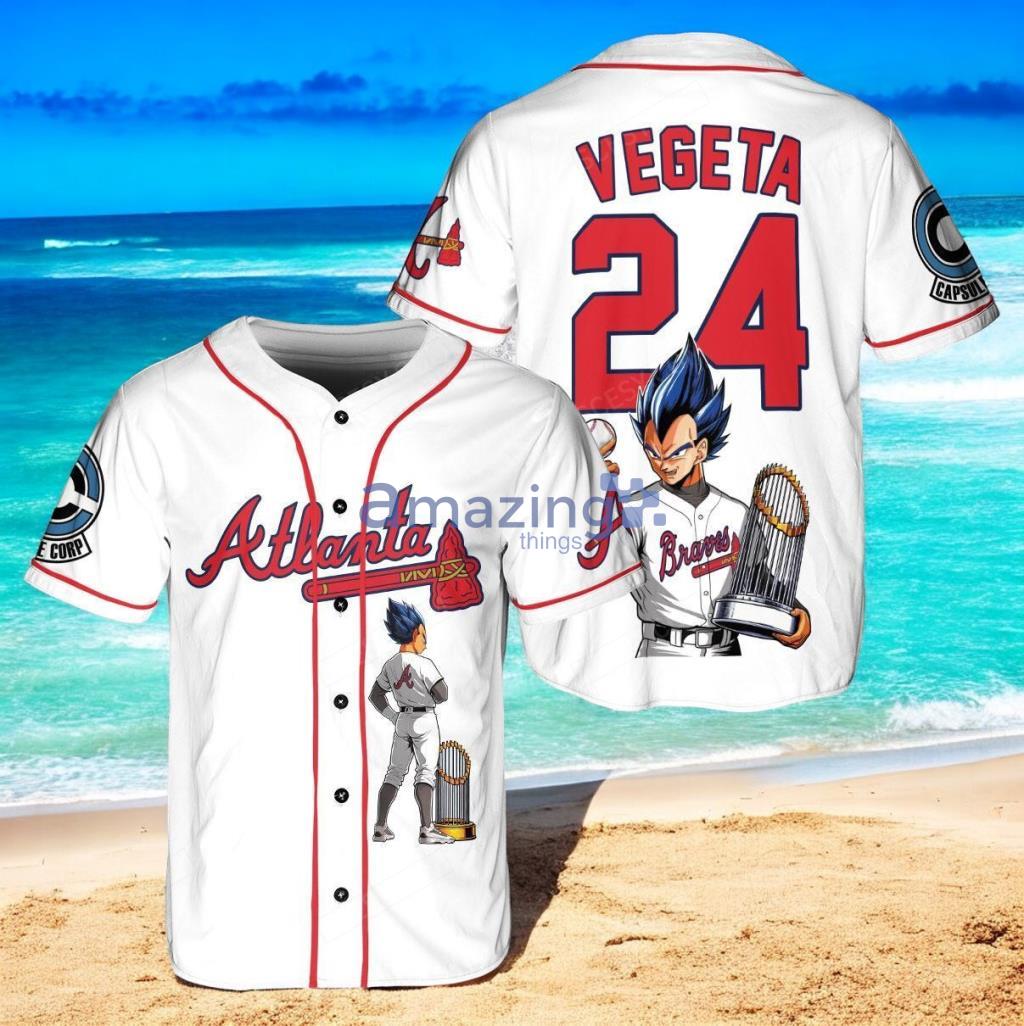 Atlanta Braves x Vegeta Super Saiyan Dragon Ball Z with Trophy Custom Baseball Jersey Shirt White image Atlanta Braves x Vegeta Super Saiyan Dragon Ball Z with Trophy Custom Baseball Jersey Shirt White Product Photo 1