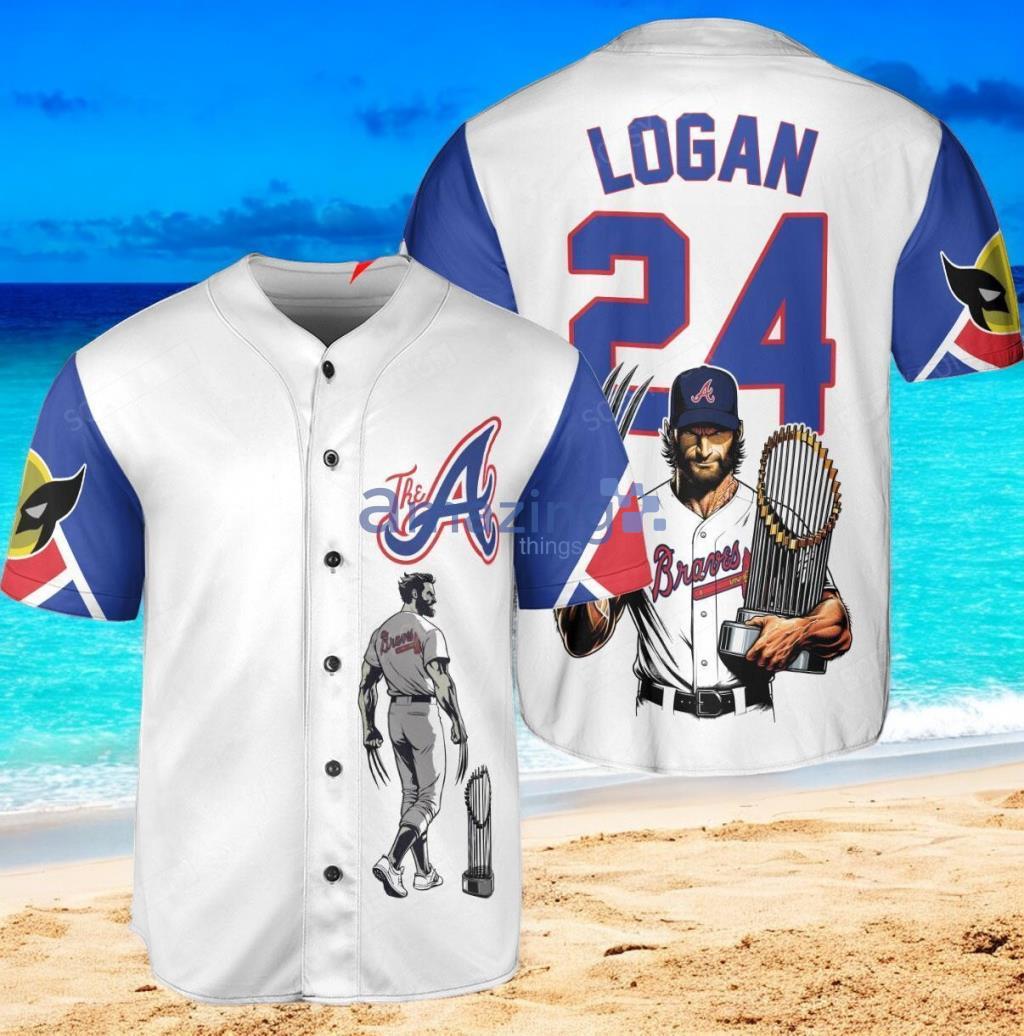 Atlanta Braves x Wolverine Logan with Trophy Custom Baseball Jersey Shirt White new trend image Atlanta Braves x Wolverine Logan with Trophy Custom Baseball Jersey Shirt White new trend Product Photo 1
