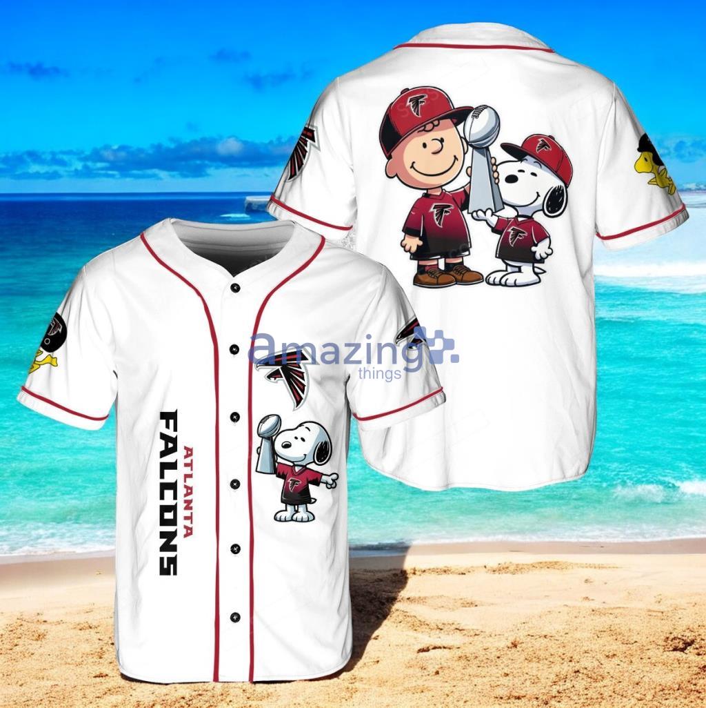 Atlanta Falcons Peanut Snoopy Baseball Jersey Shirt White Vintage style image Atlanta Falcons Peanut Snoopy Baseball Jersey Shirt White Vintage style Product Photo 1