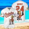 Baltimore Orioles x Baby Groot Marvel Guardians Of The Galaxy with Trophy Custom Baseball Jersey Shirt White