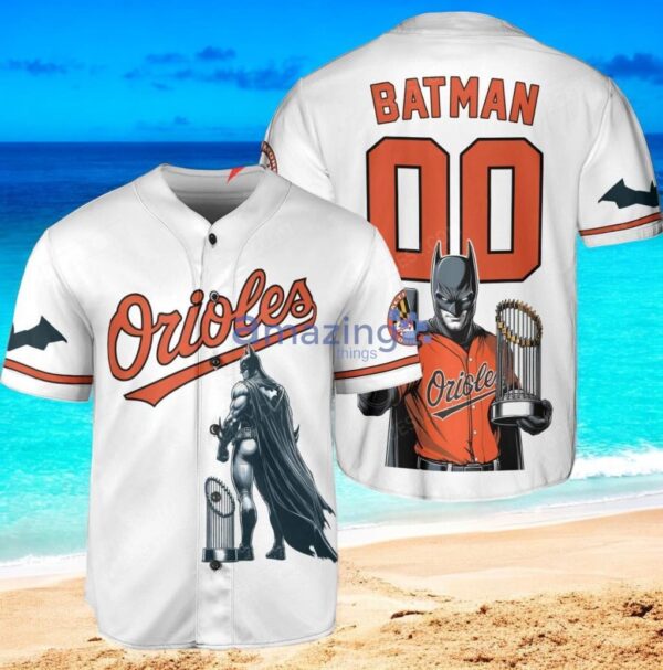 Baltimore Orioles x DC Comics Batman The Dark Knight with Trophy Custom Baseball Jersey Shirt White Product Photo 1