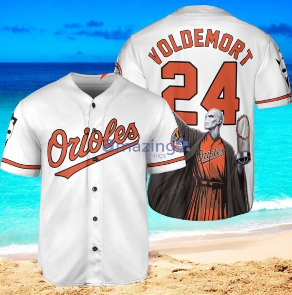 Baltimore Orioles x Lord Voldemort Harry Potter with Trophy Custom Baseball Jersey Shirt White Product Photo 1