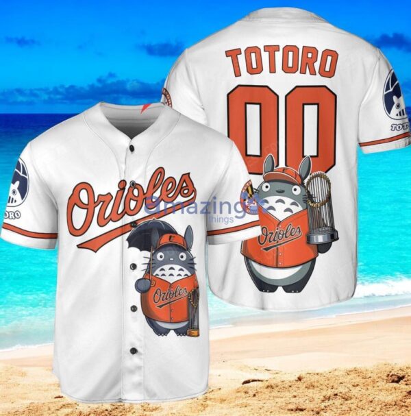 Baltimore Orioles x Totoro Studio Ghibli with Trophy Custom Baseball Jersey Shirt White Product Photo 1