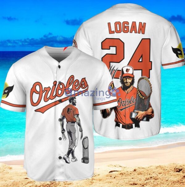 Baltimore Orioles x Wolverine Logan with Trophy Custom Baseball Jersey Shirt White Product Photo 1