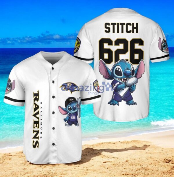 Baltimore Ravens Lilo & Stitch Champions Baseball Jersey Shirt White Vintage style Product Photo 1