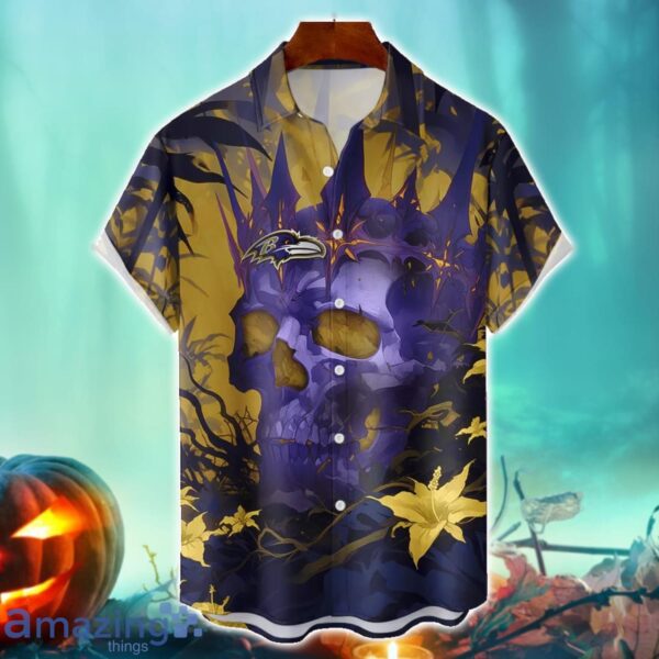 Baltimore Ravens NFL Skull Halloween Hawaiian Shirt Special Gift For Fans Product Photo 1