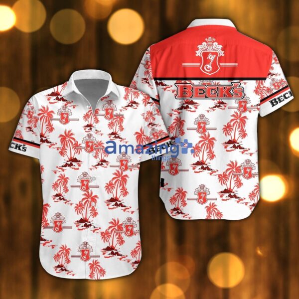 Beck’s Brewery Beach Shirt Logo Printed White Hawaiian Shirt For Men And Women Product Photo 1